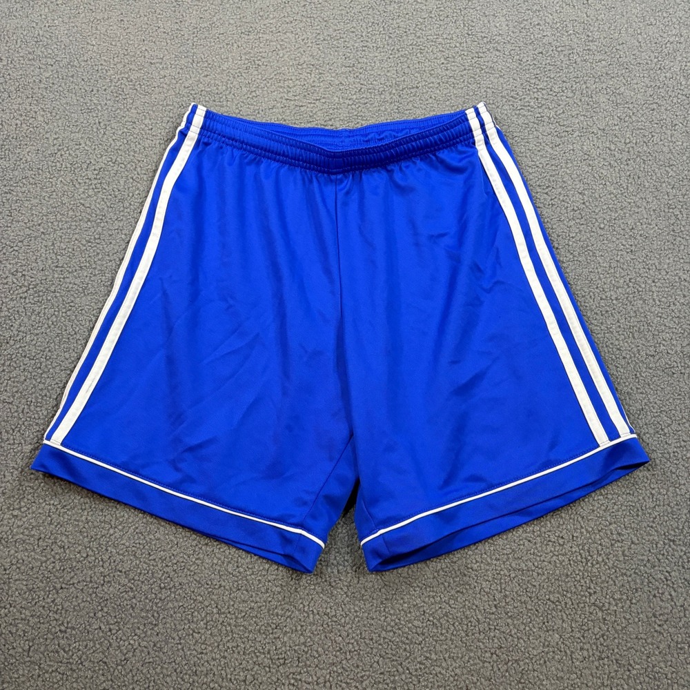 Adidas Shorts Mens Medium Blue Climalite Soccer Athletic Striped 899163 AV1008